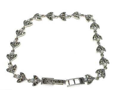 New Silver Marcasite and Pearl Bracelet