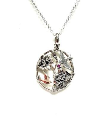 New Silver Bird and Flower Pendant