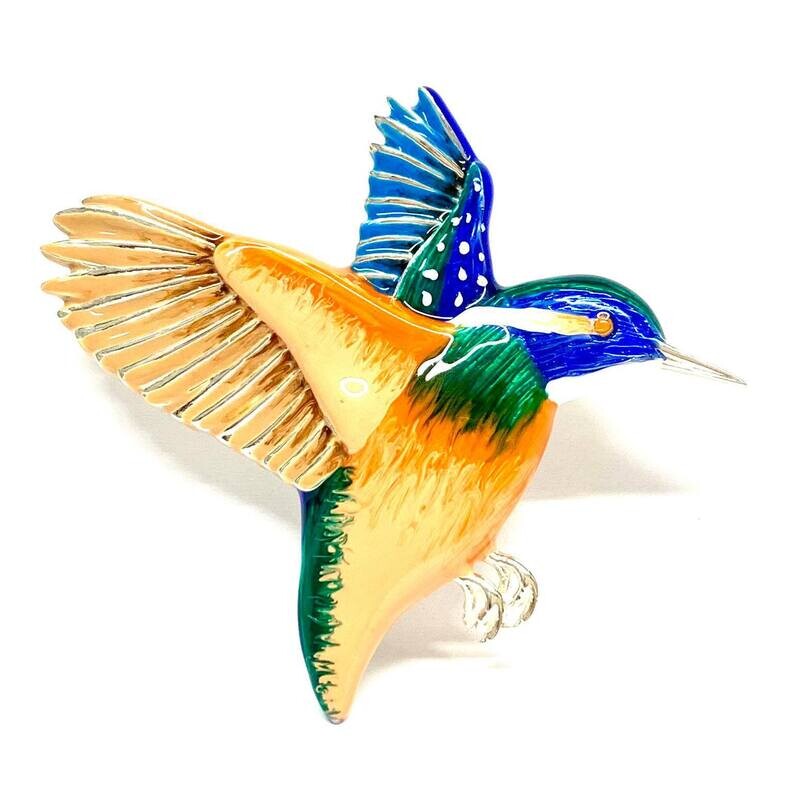 New Silver & Enamel Hummingbird bar brooch-drop