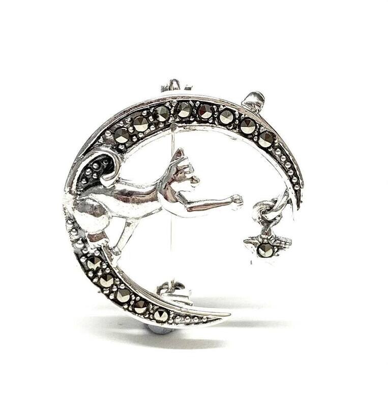 Silver Marcasite Cat Brooch/Pendant