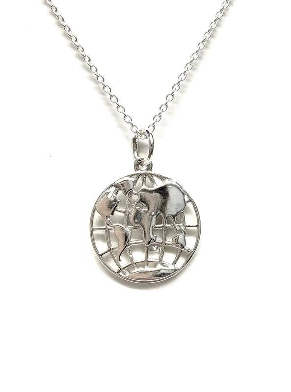 New Silver World Map Pendant