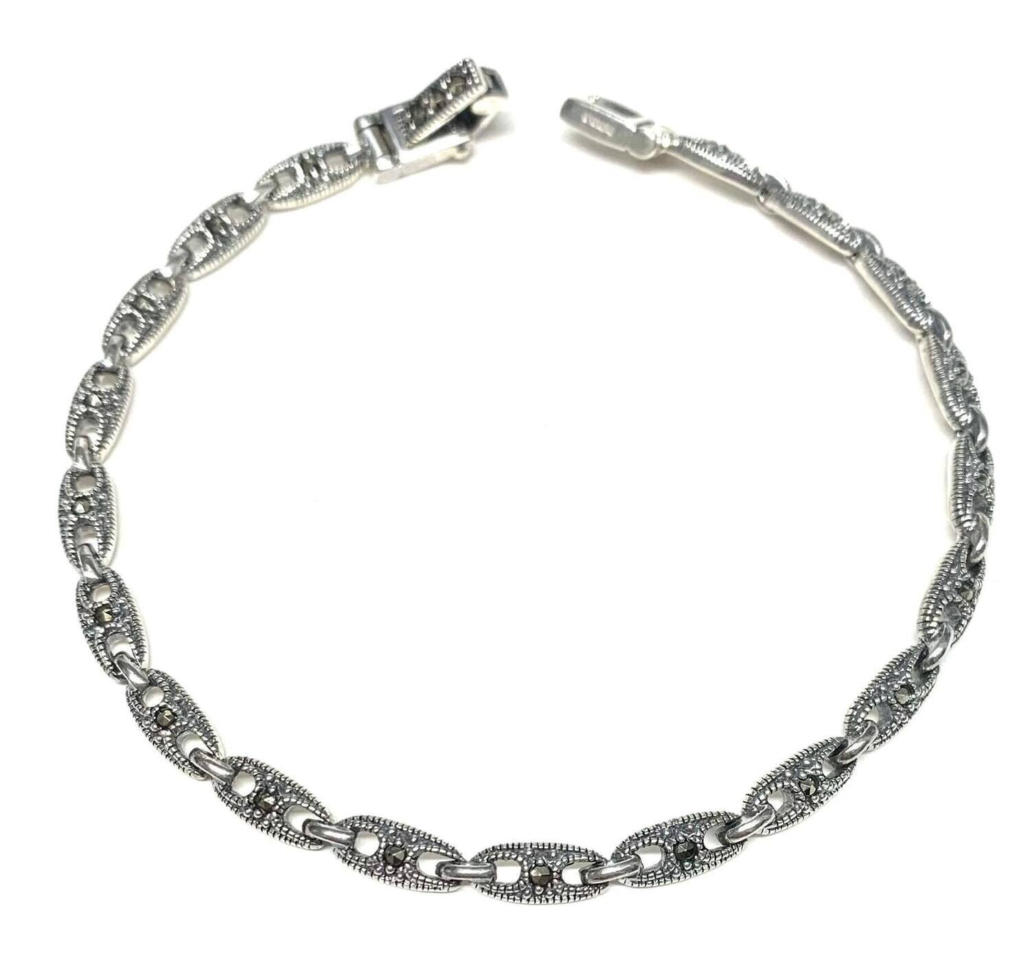New Silver Marcasite Flat Link Bracelet