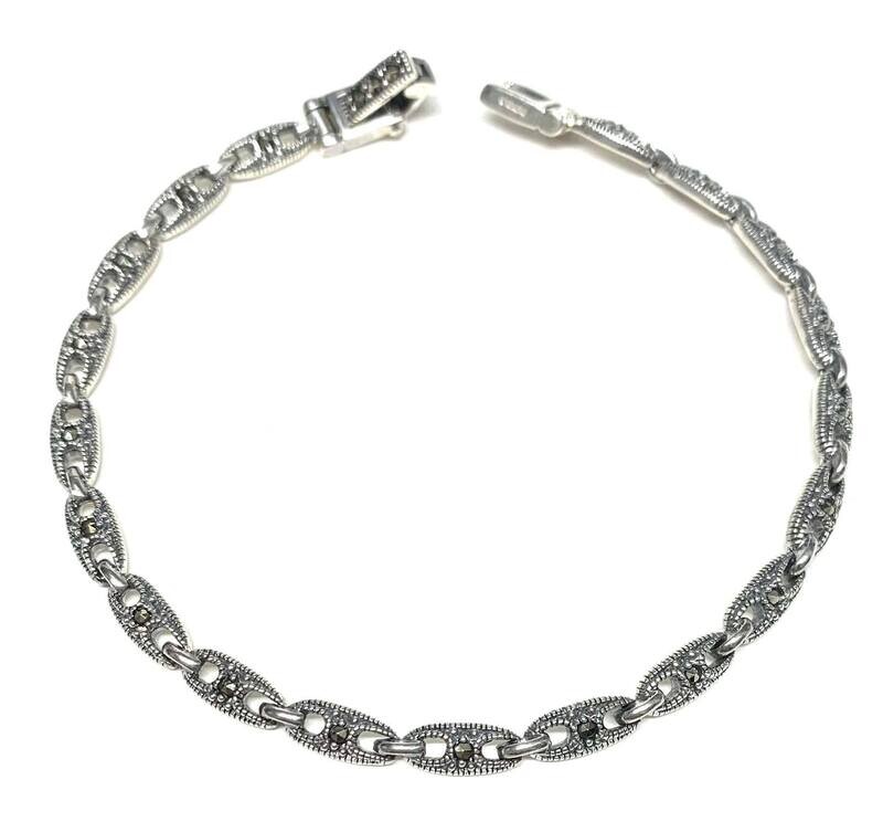 New Silver Marcasite Flat Link Bracelet