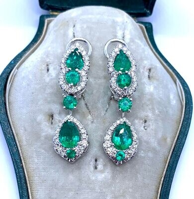 *AVAILABLE IN STORE* 18ct White Gold Emerald and Diamond Earrings