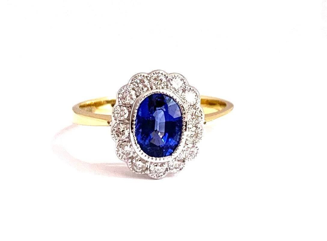 18ct Yellow Gold Sapphire and Diamond Ring, UK Size N