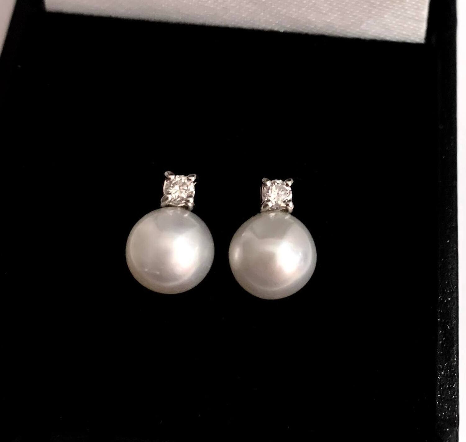 9ct White Gold Pearl and Diamond Earrings