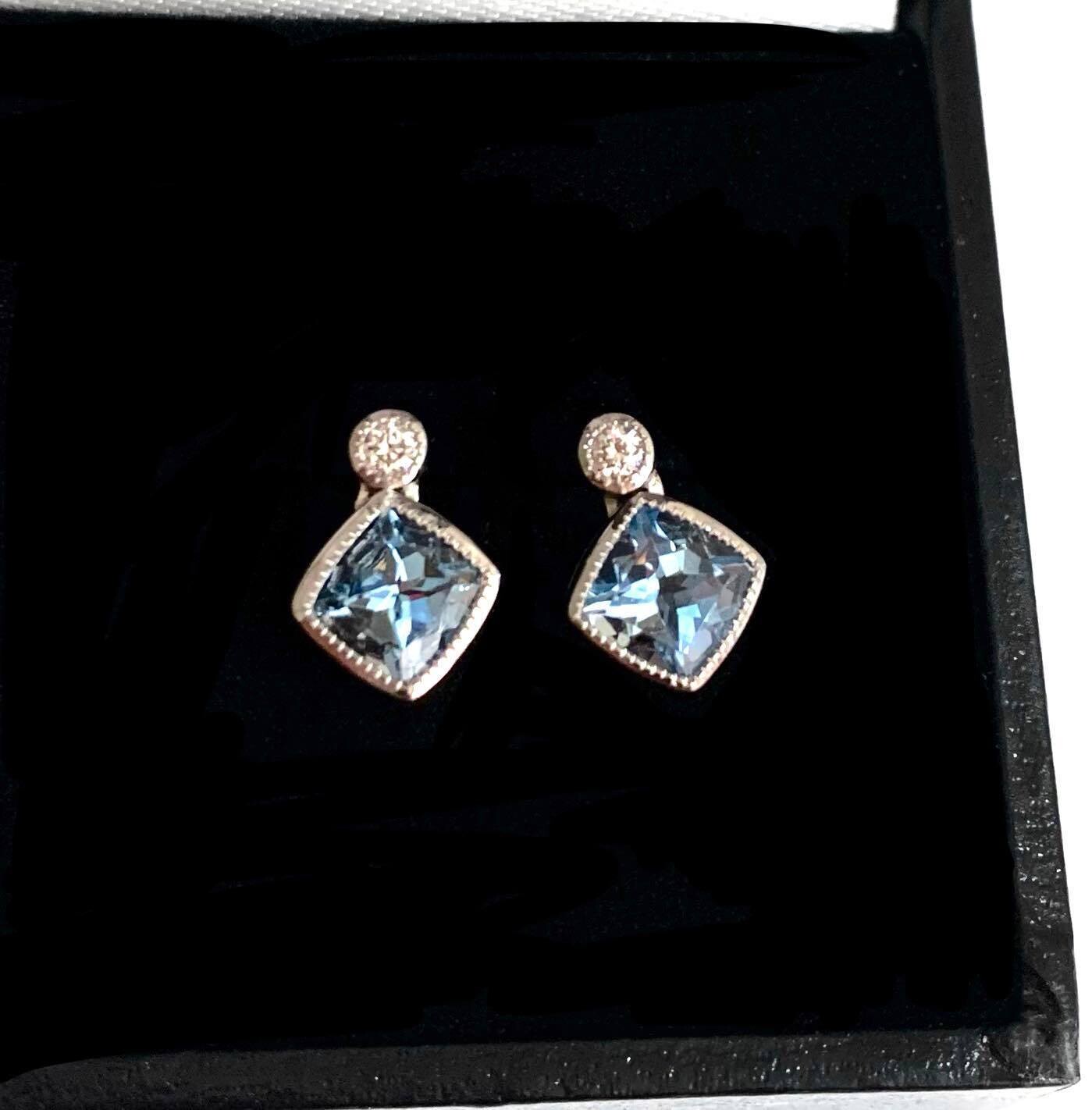 9ct White Gold Aquamarine and Diamond Stud Earrings