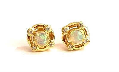 9ct Yellow Gold Opal and Diamond Detachable Stud Earrings
