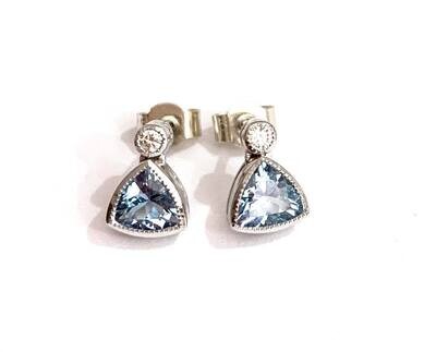 9ct White Gold Aquamarine and Diamond Stud Earrings