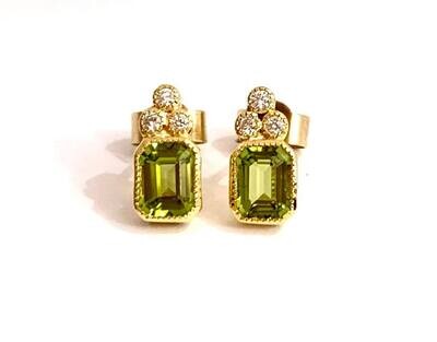 9ct Yellow Gold Peridot and Diamond Stud Earrings