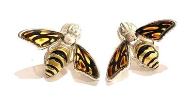 Silver Amber Bee Stud Earrings