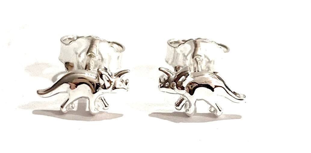 Silver Children's Triceratops Stud Earrings