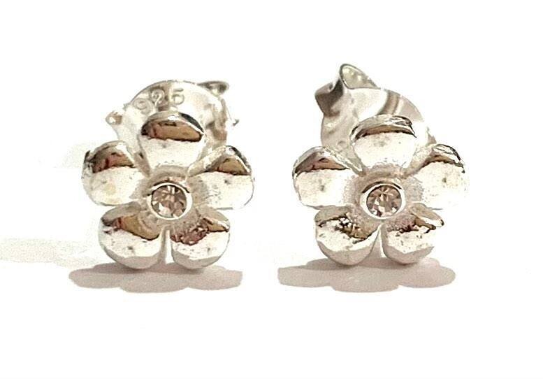 Silver CZ Flower Stud Earrings