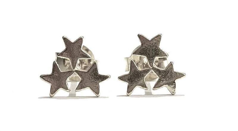 Silver Triple Star Stud Earrings
