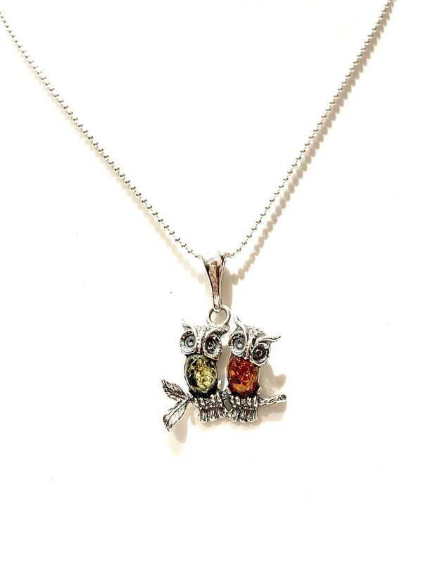 Silver Amber Owl Pendant