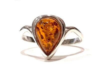 Silver Amber Ring, UK Size O