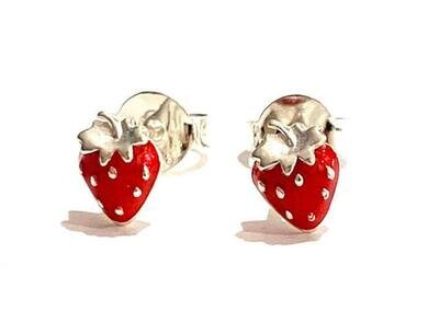 Silver & Enamel Strawberry Stud Earrings