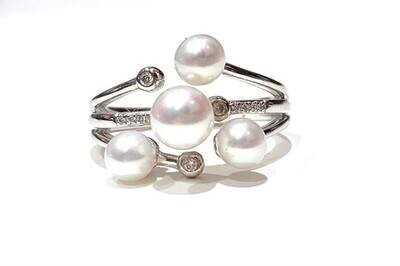 New 9ct White Gold Pearl & Diamond Ring, UK Size M
