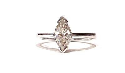 18ct White Gold Marquise Diamond Solitaire Ring, UK Size M