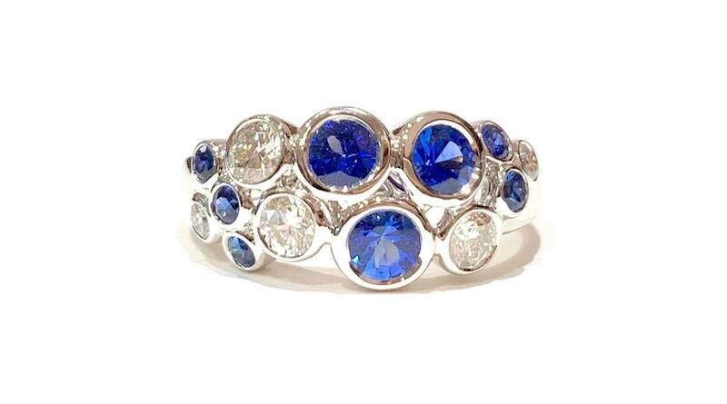 18ct White Gold Sapphire and Diamond Bubble Ring, UK Size N