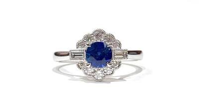 Platinum Sapphire and Diamond Ring, UK Size M