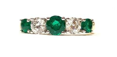 New 18ct Yellow Gold Emerald and Diamond Eternity Ring, UK Size K 1/2