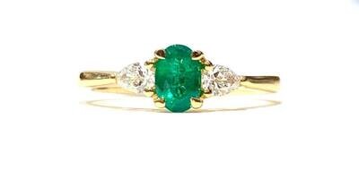 New 18ct Yellow Gold Emerald & Diamond Ring, UK Size N