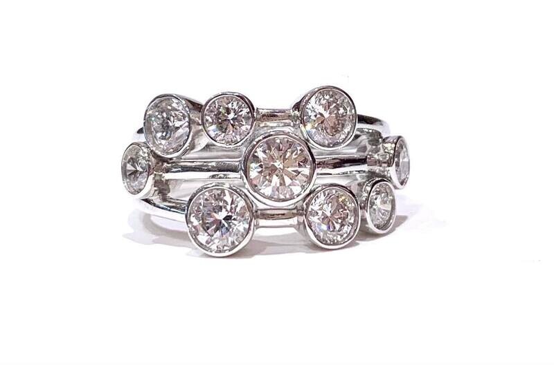 18ct White Gold Diamond Bubble Ring, UK Size M 1/2