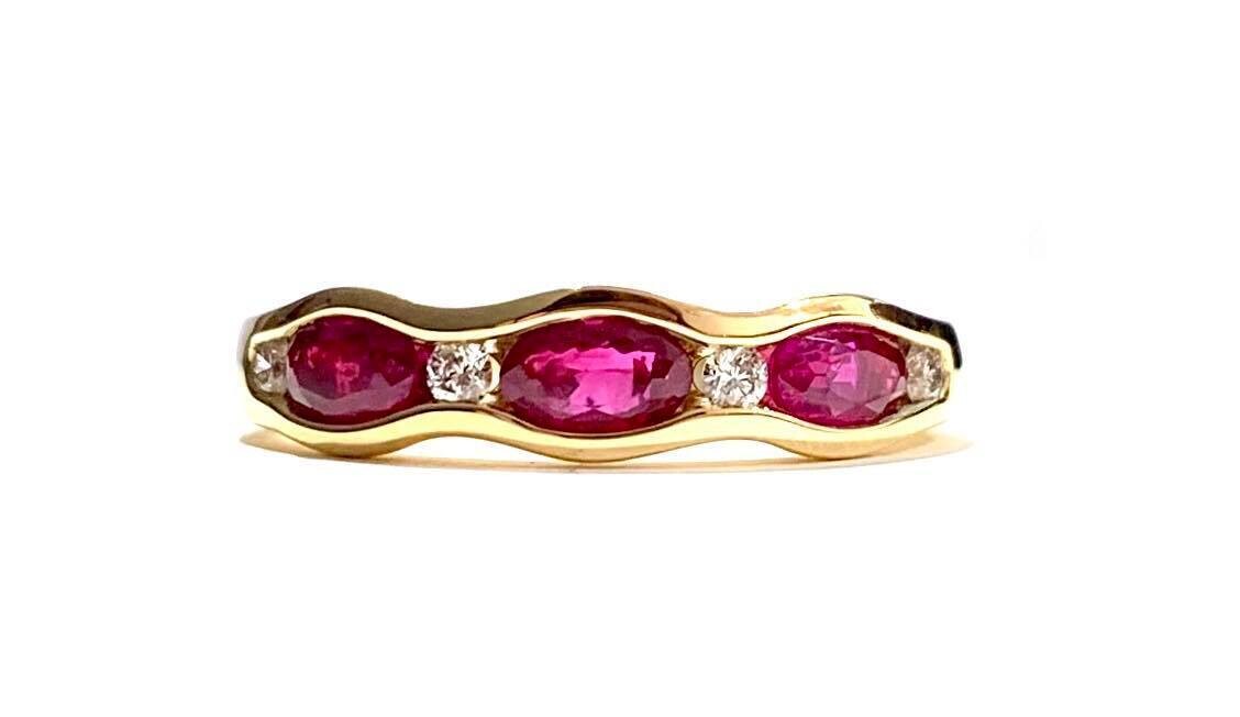 New 18ct Yellow Gold Ruby & Diamond Ring, UK Size M