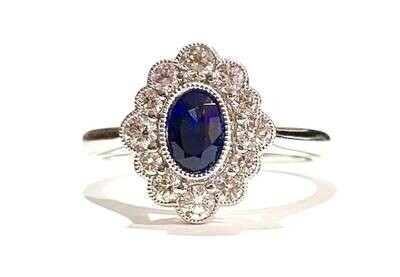 New 18ct White Gold Sapphire & Diamond Ring, UK Size M 1/2