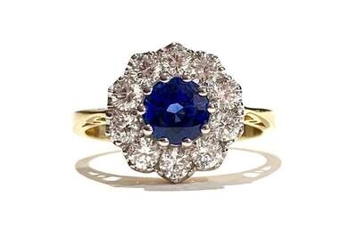 18ct Yellow Gold Sapphire and Diamond Ring, UK Size O