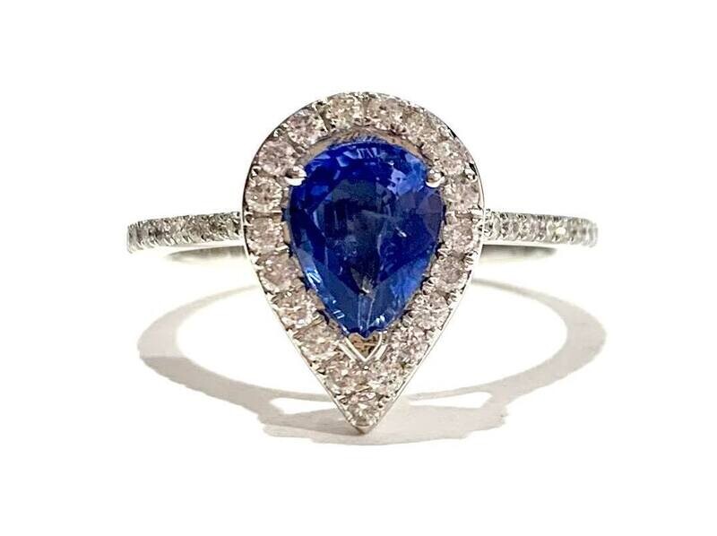 New 18ct White Gold Sapphire & Diamond Cluster Ring, UK Size M 1/2