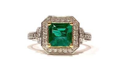 *AVAILABLE IN STORE* 18ct Emerald & Diamond Ring, UK Size N