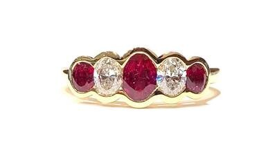 18ct Yellow Gold Ruby and Diamond Ring, UK Size M 1/2