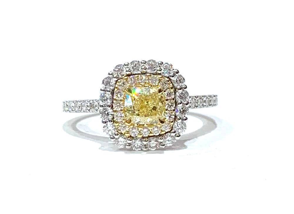 18ct White Gold Yellow and White Diamond Ring, UK Size M 1/2