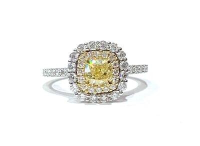 18ct White Gold Yellow and White Diamond Ring, UK Size M 1/2