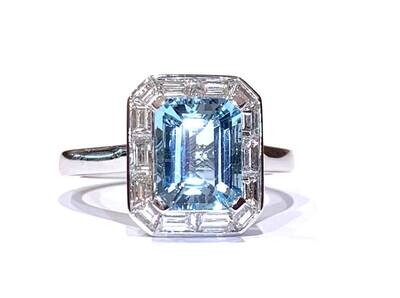Platinum Aquamarine & Diamond Ring, UK Size N