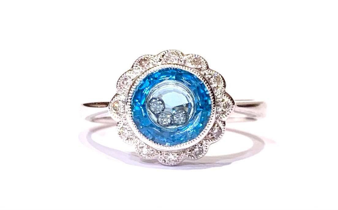*SOLD* 9ct White Gold Blue Topaz and Diamond Ring, UK Size P 1/2