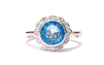 9ct White Gold Blue Topaz and Diamond Ring, UK Size P 1/2