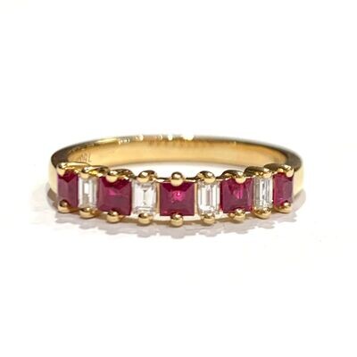 New 18ct Yellow Gold Ruby & Diamond Eternity Ring, UK Size M ½