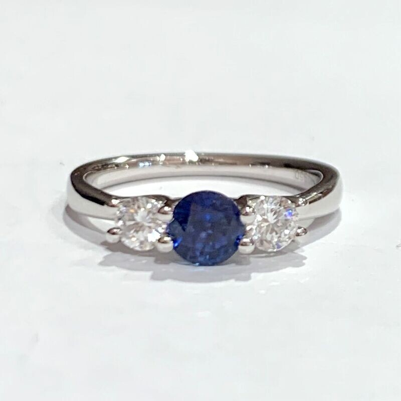 New Platinum Sapphire & Diamond Three Stone Ring, UK Size L