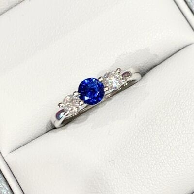 New Platinum Sapphire & Diamond Three Stone Ring, UK Size L
