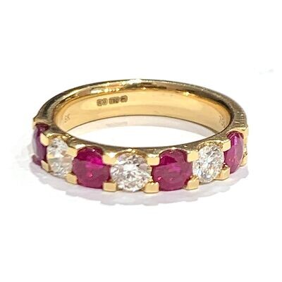 New 18ct Yellow Gold Ruby & Diamond Eternity Ring, UK Size K ½