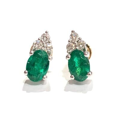 18ct White Gold Emerald and Diamond Stud Earrings