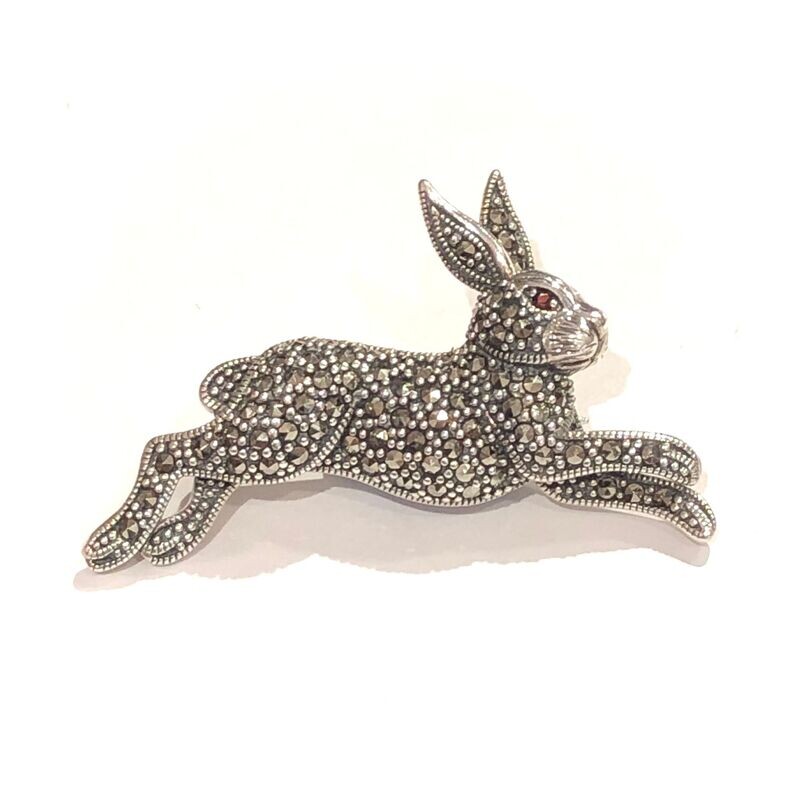 New Silver Marcasite Running Hare Bar Brooch
