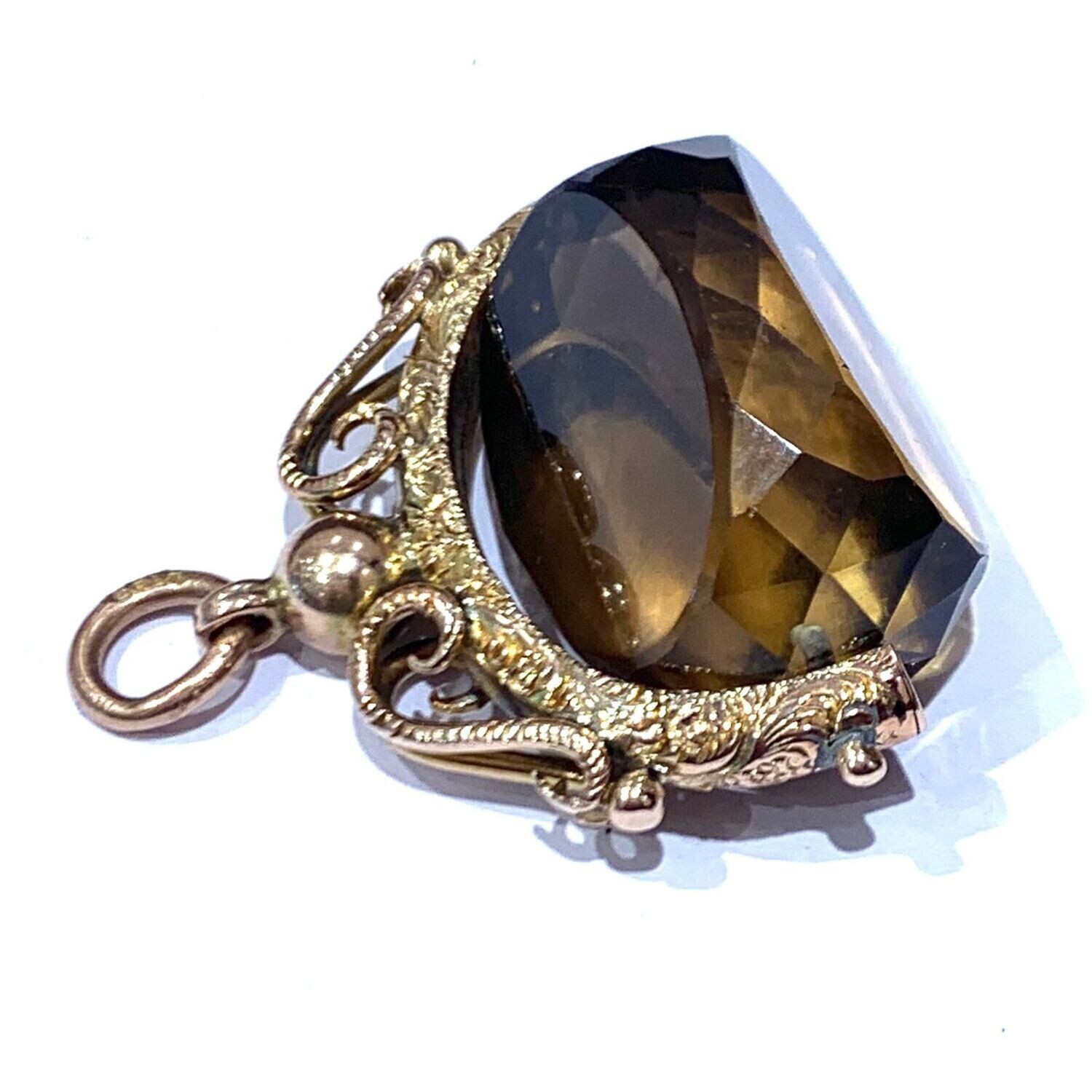 9ct Yellow Gold Antique brown Quartz Watch Fob