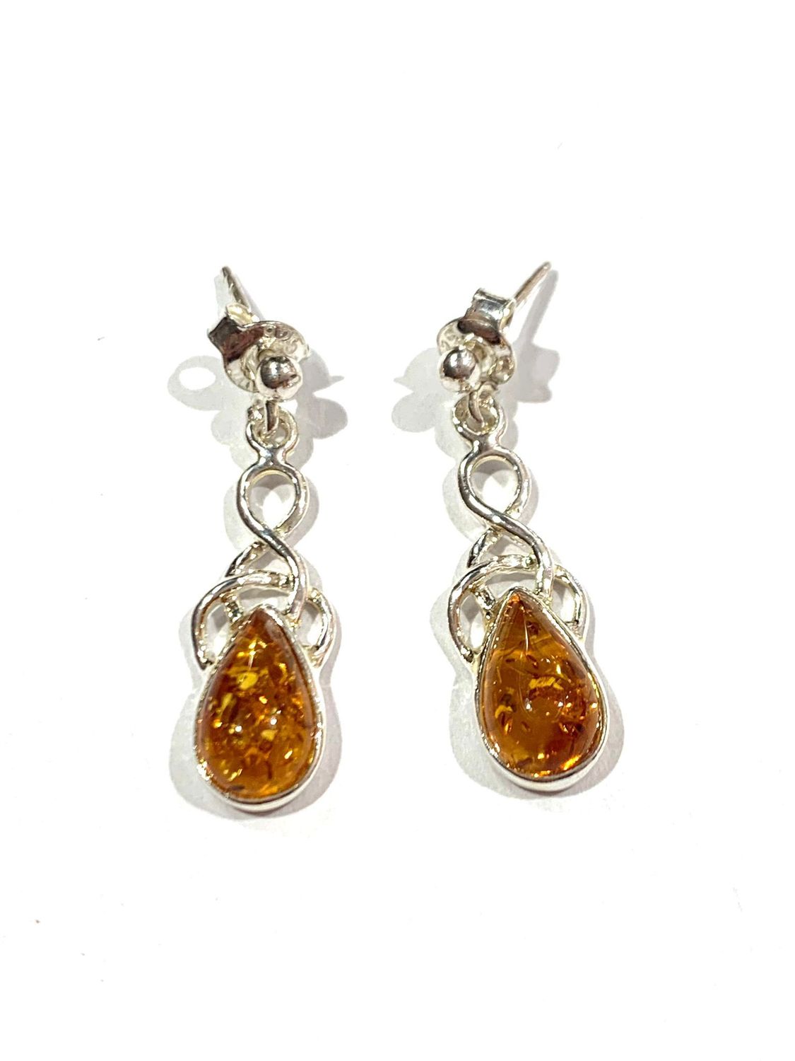 Silver Amber Drop Earrings