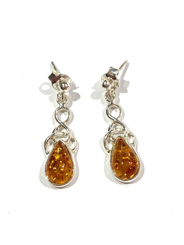 Silver Amber Drop Earrings