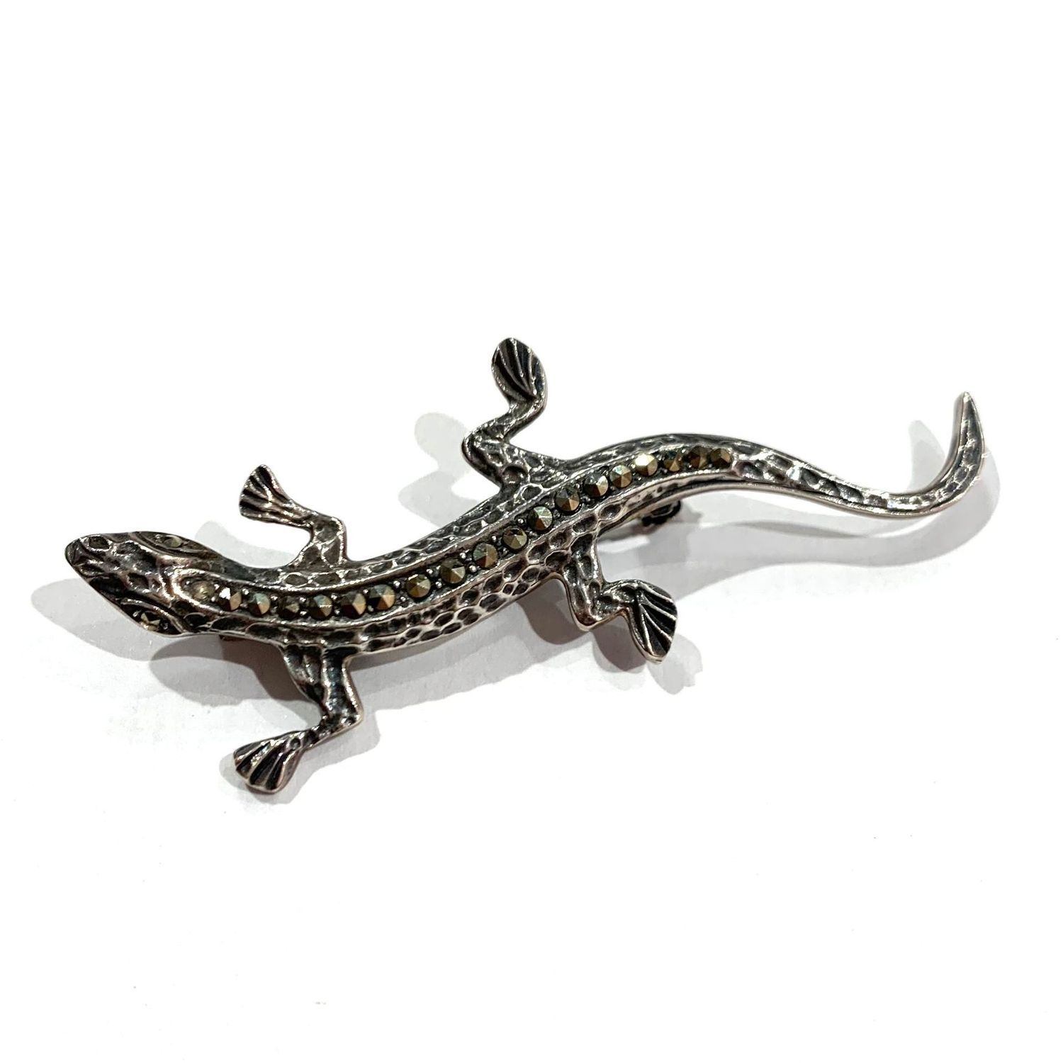 New Silver Marcasite Lizard Brooch