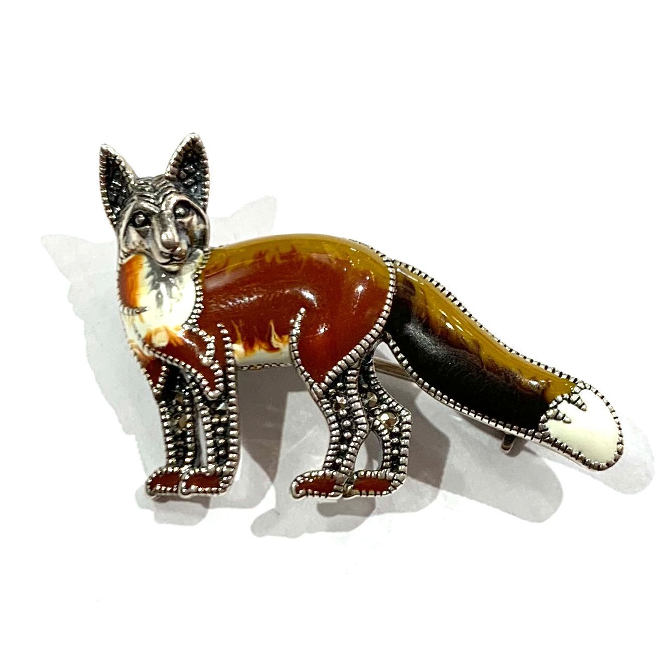 Silver Enamel Fox Pendant/Brooch